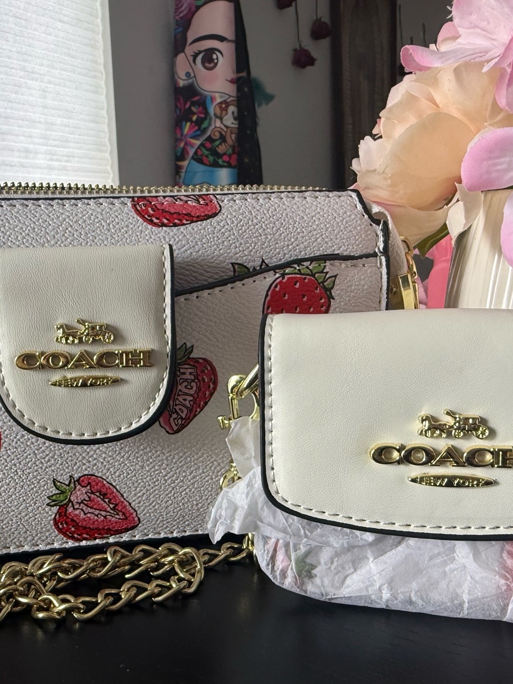 Coach-inspired white Strawberry-Print Leather Crossbody Bag